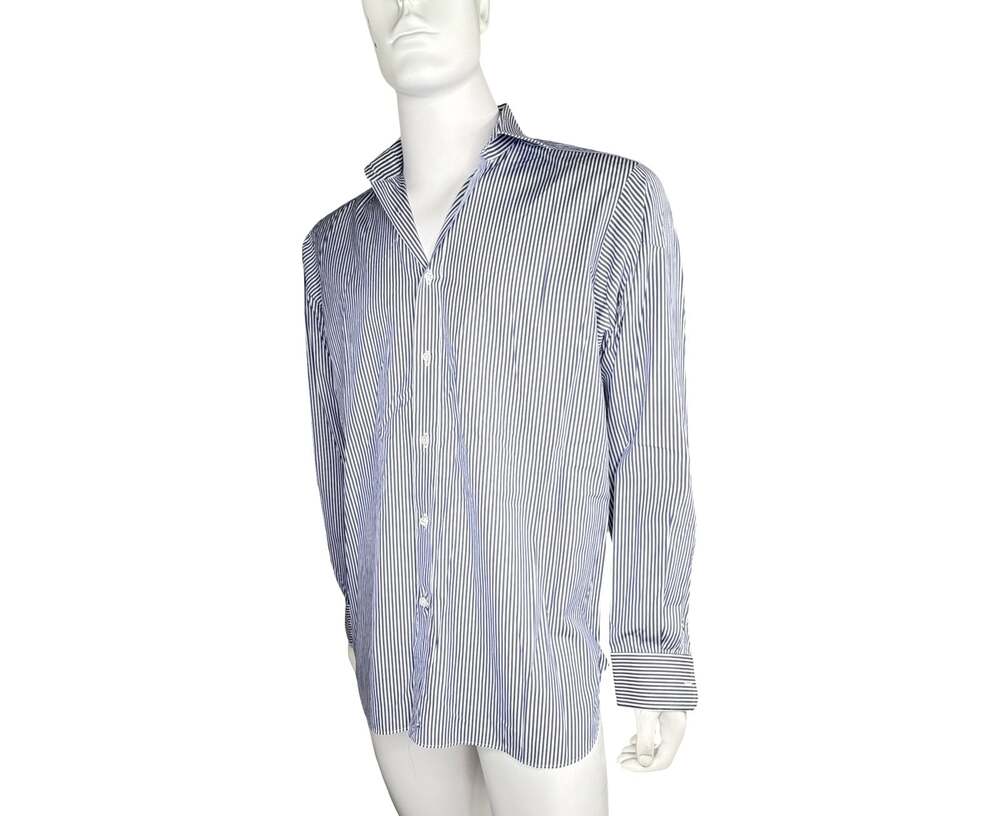 Ralph Lauren Purple Label Men's Blue and White Striped Long Sleeve Top Sz L